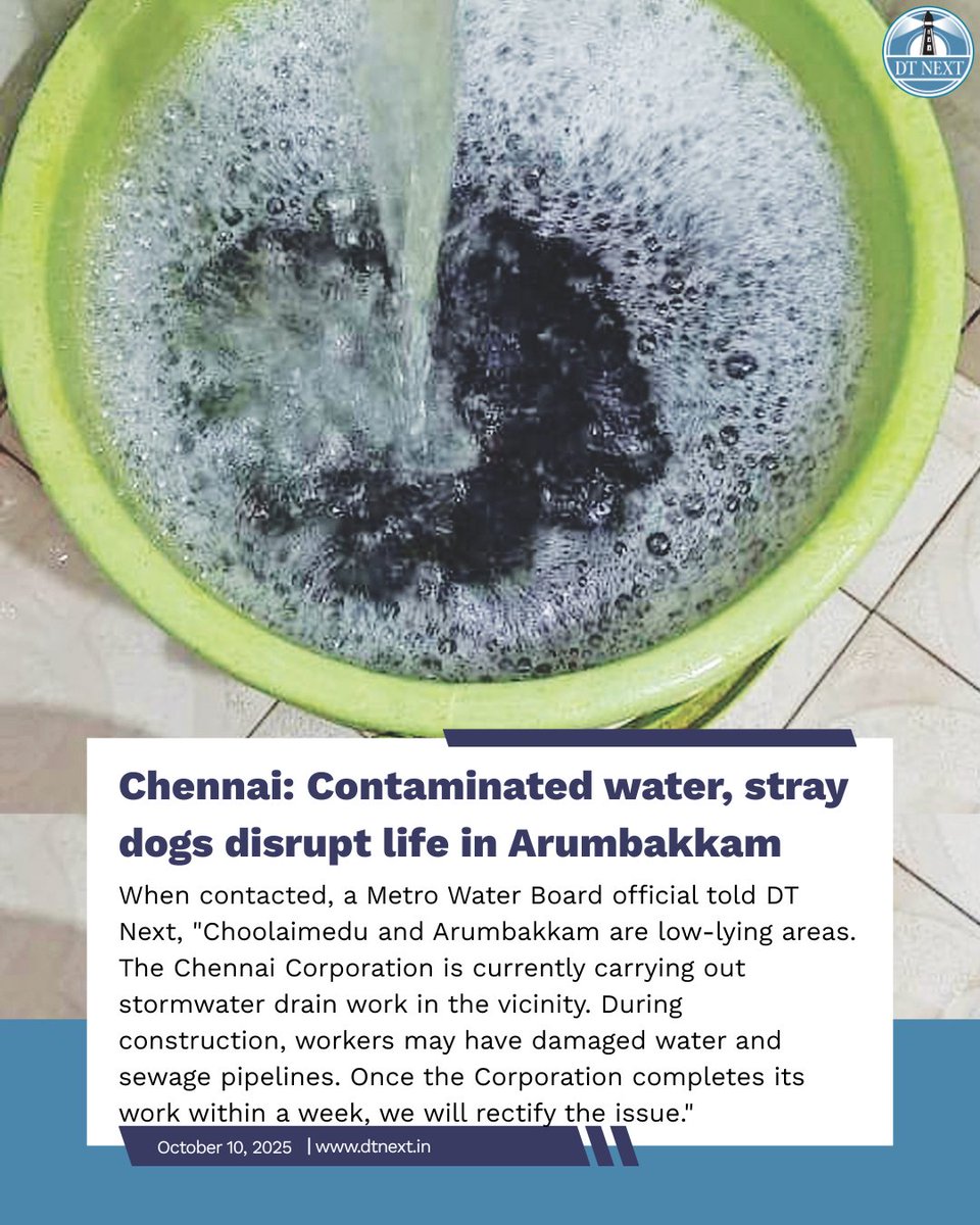 dt_next's tweet image. Drainage water mixing with tap water in Janakiram Colony has led to children falling sick in #Arumbakkam. The condition has been persistent for the past few weeks, with stray cattle and #dogs adding to citizen woes. 
🖊️ @Prithivrajanbu  
dtnext.in/news/chennai/c…

#DTNext #Chennai