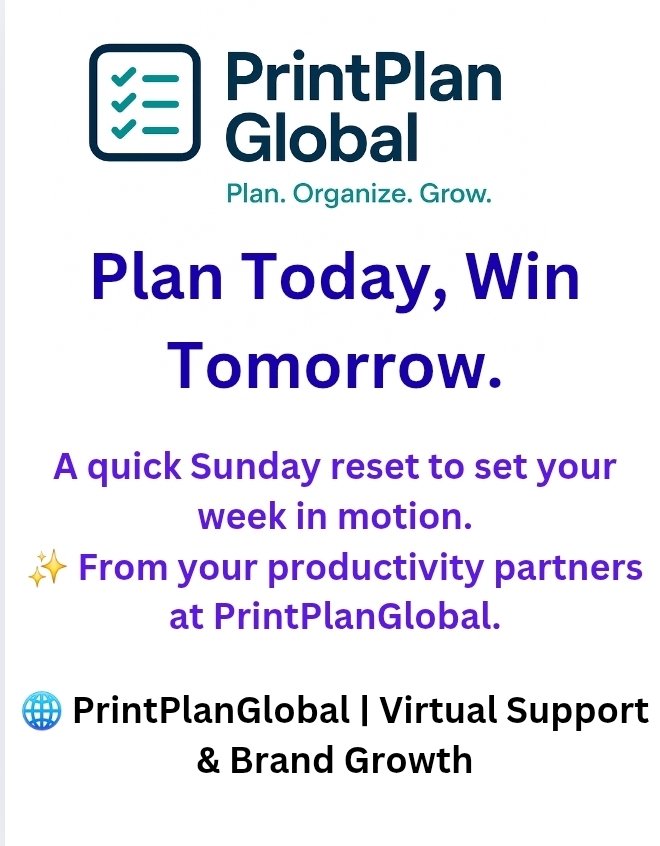 printplanglobal's tweet image. Plan your week today, not tomorrow.
A 10-minute Sunday reset saves you hours on Monday. 💡
#PrintPlanGlobal #SundayMotivation #WorkSmart