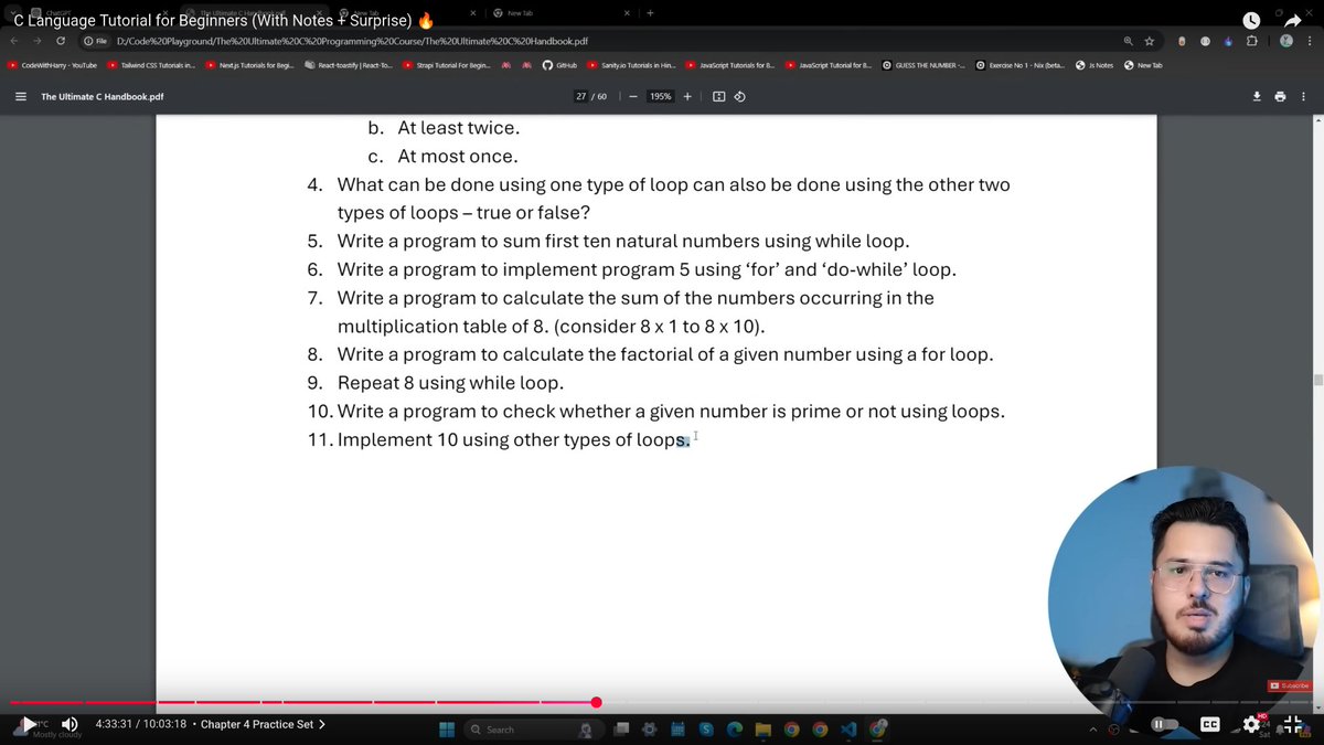 A1okthakur's tweet photo. ✅ Completed C – Chapter 4 + Practice Set 🔁
Learned:
while, do-while &amp; for loops
Increment/decrement ops
break &amp; continue
Loop logic &amp; flow
Coded: tables, sum of numbers, factorial (for/while), reverse count, prime check 🔢
@codewithharry https://t.co/WO0kKv0FiK