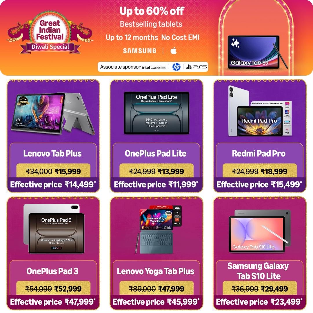tech_flames's tweet image. 📱 Bestselling Tablets – Diwali Loot Offers 💥 | LINK BELOW 👇🏻

⚡ FOLLOW THE THREAD 👇🏻 BELOW
🏦 10% Instant Bank Discount (AXIS / BOB / IDFC / RBL)
🔥 Bank Offer Ends TODAY — Great Indian Festival Special! 🎉

#DiwaliDeals #TabletSale #AmazonGreatIndianFestival