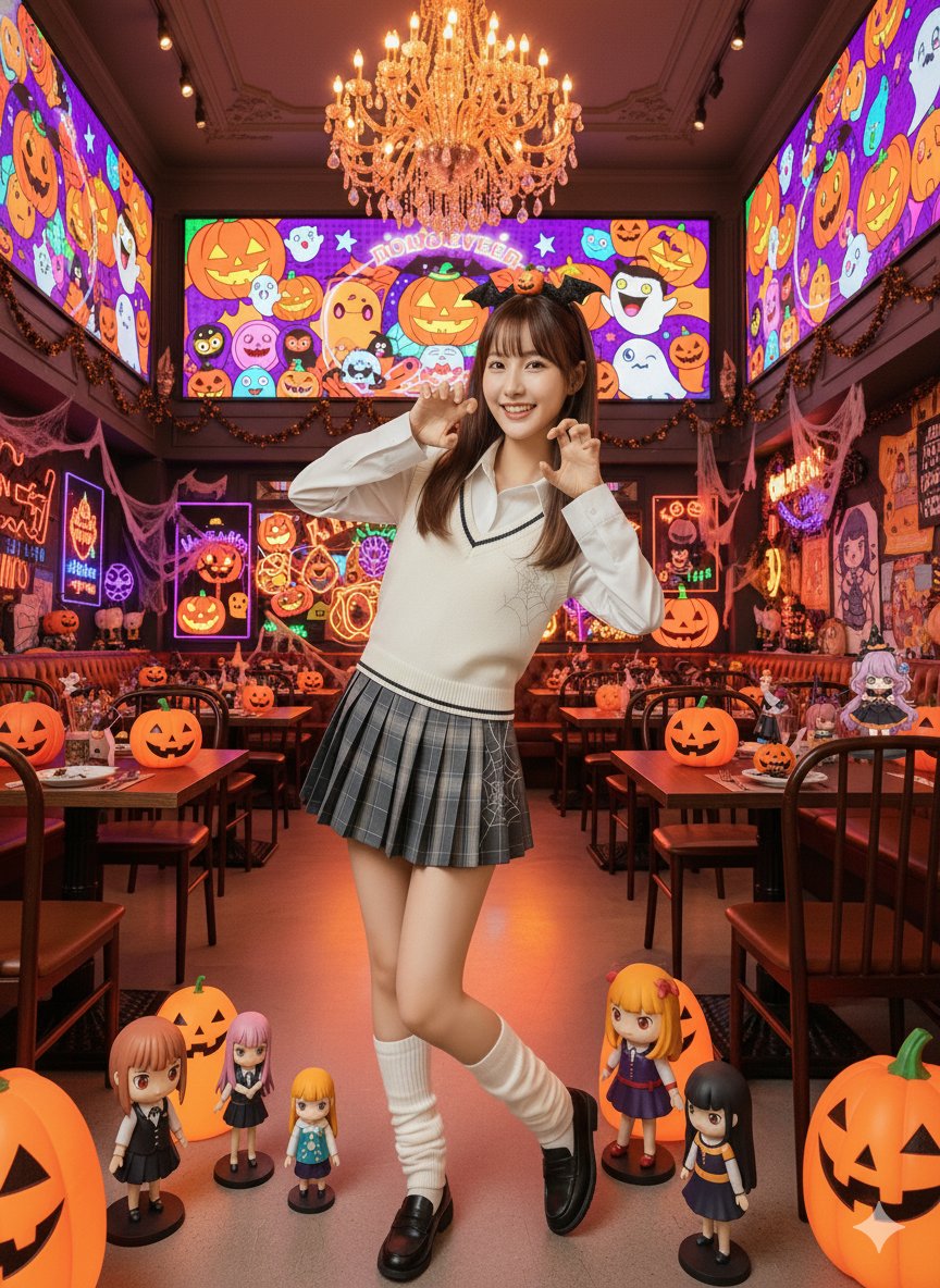 image__lab's tweet image. 前々(もう1か月前)から気になっていた
とすくんの手法ですがハロウィン待ったなしという時期に来ましたので nano-banana🍌 で作成してみました🎃🎃
初回でこれはクオリティ高いですが、とすくんのような凄い絵にするには修行が必要そうです💕💕
#AI美女 #ハロウィン
