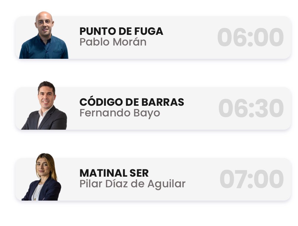 Con programas larguísimos como son el <a href="/HoyPorHoy/">Hoy por Hoy</a>, <a href="/Hora25/">Hora 25</a> y el <a href="/carrusel/">Carrusel Deportivo</a> no entiendo por qué <a href="/La_SER/">Cadena SER</a> ha reducido a la mínima expresión el <a href="/Codigodebarras/">Código de barras</a>. El espacio de <a href="/ferbayo/">Fernando Bayo</a> se merece más que 30 minutos en el amanecer dominical. Es de sabios rectificar.
#Radio