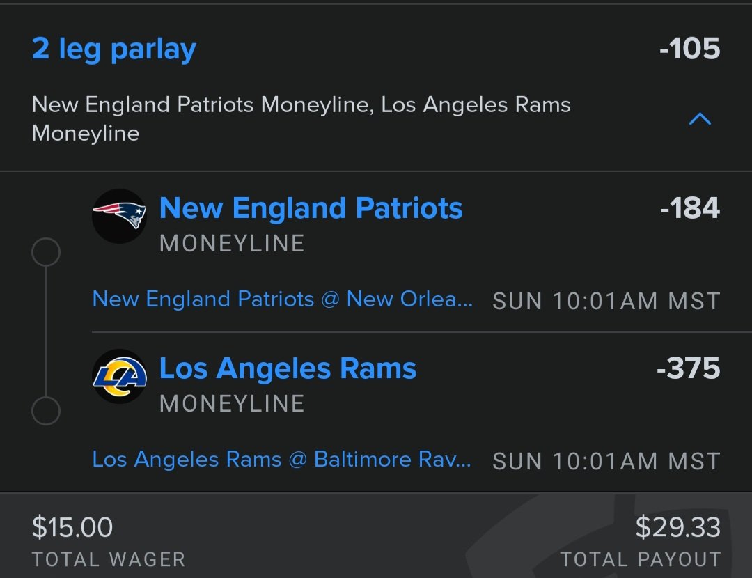 Easy 2 Leg ML Parlay! 🏈 -105 Odds! Pats ML And Rams ML! Should Be Free! 🫡

#GamblingTwitter #Gambling #GamblingX #PrizePicks #prizepickslock #fanduel #nfl