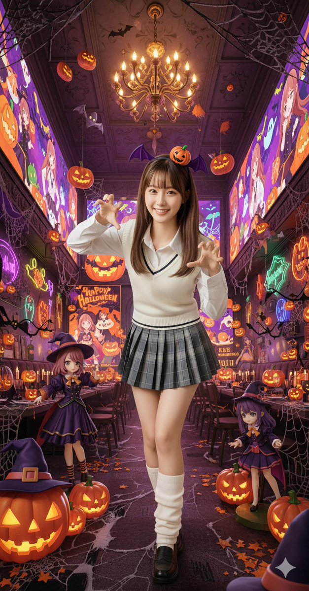 image__lab's tweet image. 前々(もう1か月前)から気になっていた
とすくんの手法ですがハロウィン待ったなしという時期に来ましたので nano-banana🍌 で作成してみました🎃🎃
初回でこれはクオリティ高いですが、とすくんのような凄い絵にするには修行が必要そうです💕💕
#AI美女 #ハロウィン
