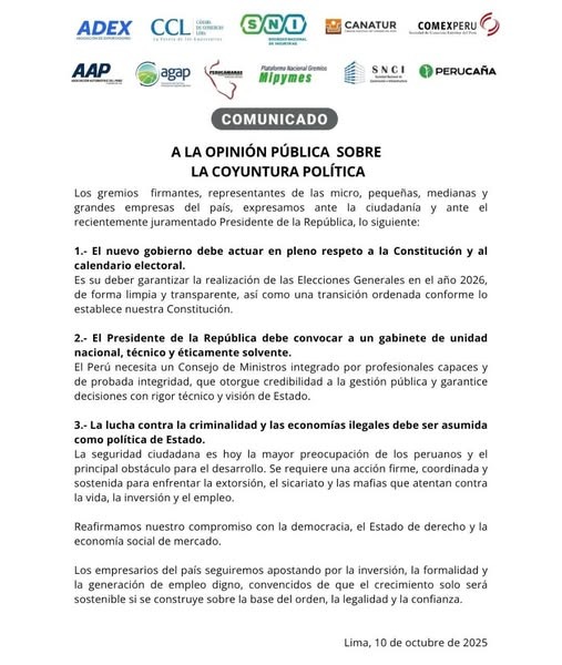 JUlIOSCHIAPPAP's tweet image. Señores compatriotas empresarios:
1. Por que insisten en no criticar la gestion de Boluarte y del Congreso?
2. Su comunicado no expresa un minimo de solidaridad con movilizaciones y protestas, con el sufrimiento y division que afecta a los peruanos. Todos somos el Peru.