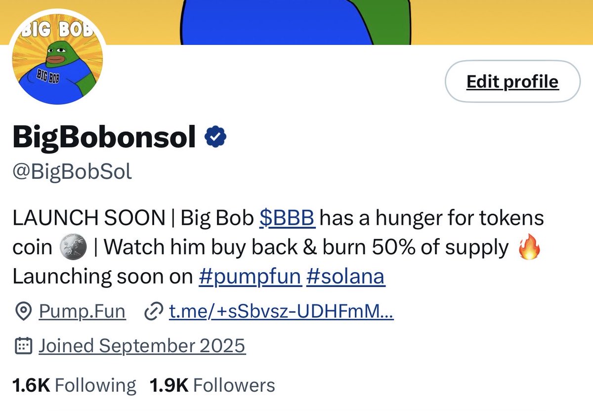 BigBobSol's tweet image. 🐸 The BigBob crew on Solana is Growing!
We’re about to reach 2,000 followers and every single one is organic so close to launch!
No paid influencers, no bots, just pure community love 🔥
To celebrate, we’re giving back.
🎁 10 winners will each receive 50,000 $BBB tokens!
How…