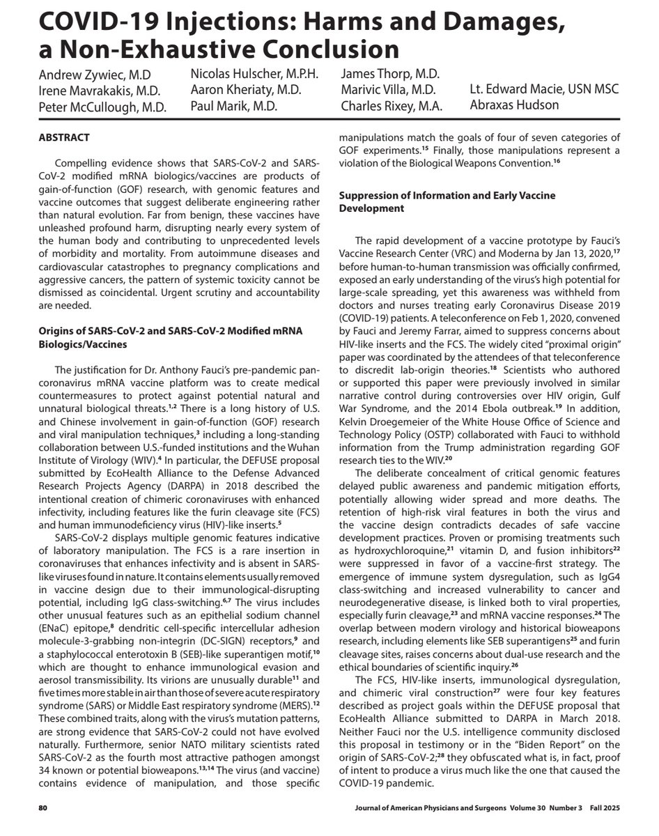 <a href="/JamesHanna84/">James Hanna</a> First, the COVID virus has been manipulated for decades, including dual use and mutagenics research. The mRNA vaccines, in particular those developed by Pfizer and Moderna, are based on the genetically enhanced coronavirus. It's not the flu. Although, there are some very serious