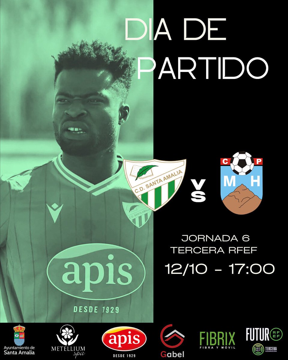 Sexta jornada de liga. Hoy el fútbol vuelve a Santa Amalia, a las 17:00h nos enfrentamos al <a href="/CPMontehermoso_/">CP Montehermoso ⛰️🌞⚽</a> 

Entrada general 10€, socios gratis

Vente a pasar la tarde con nosotros al Municipal 

VAMOS VERDES!!!!!