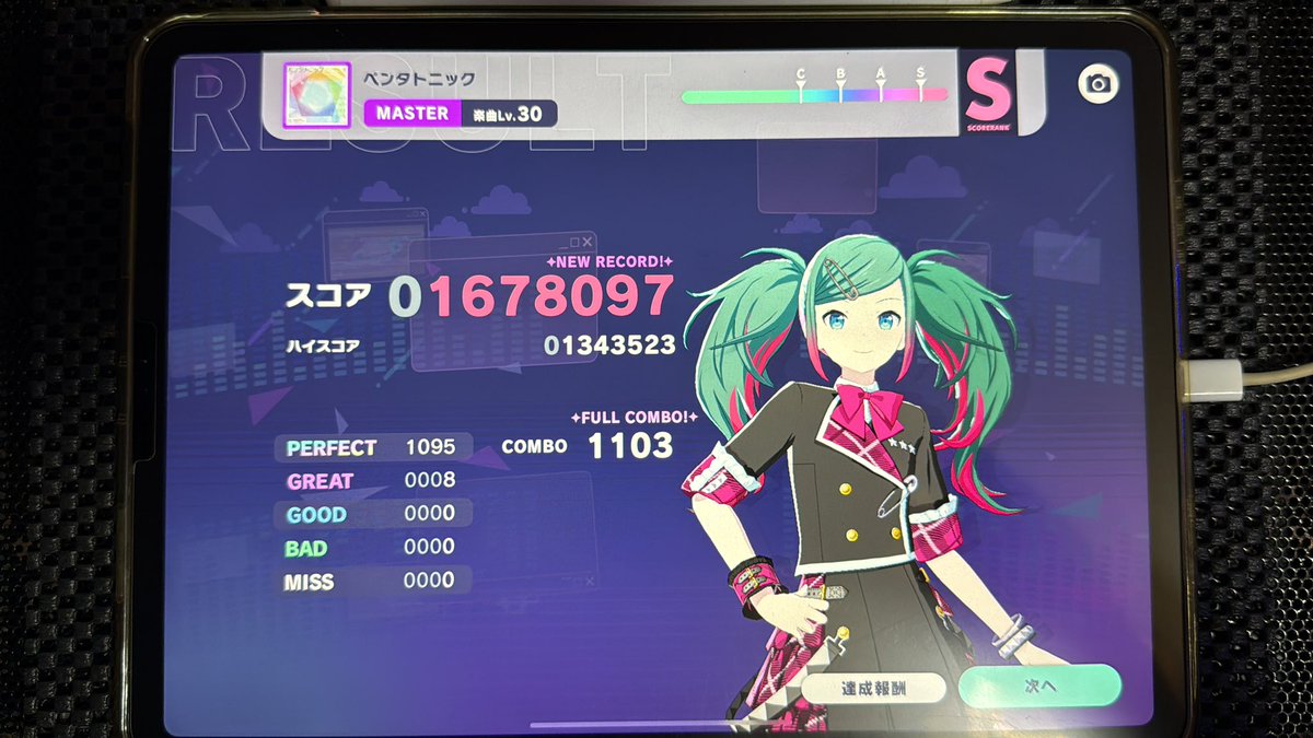 lovelove_yuuko's tweet image. 初フルコン！！！！
･:*+.\(( °ω° ))/.:+
#プロセカ　#ペンタトニック　#MASTER #FC #フルコン