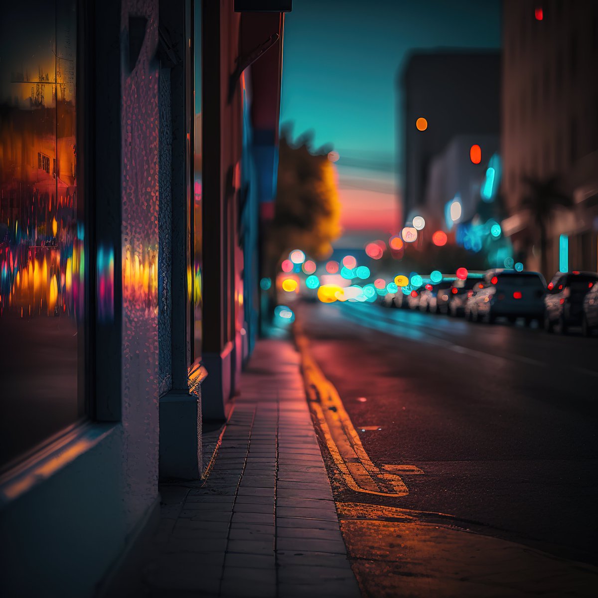 NoBanksNearby's tweet image. 4:53 AM. The street breathes, a symphony of deep blues and electric reflections dancing on wet asphalt. Cold concrete meets vibrant bokeh, a moment of quiet anticipation before the city fully wakes. Be here, feel this fleeting, colorful calm.
#MintNow #CreativeCode #TemporalArt…