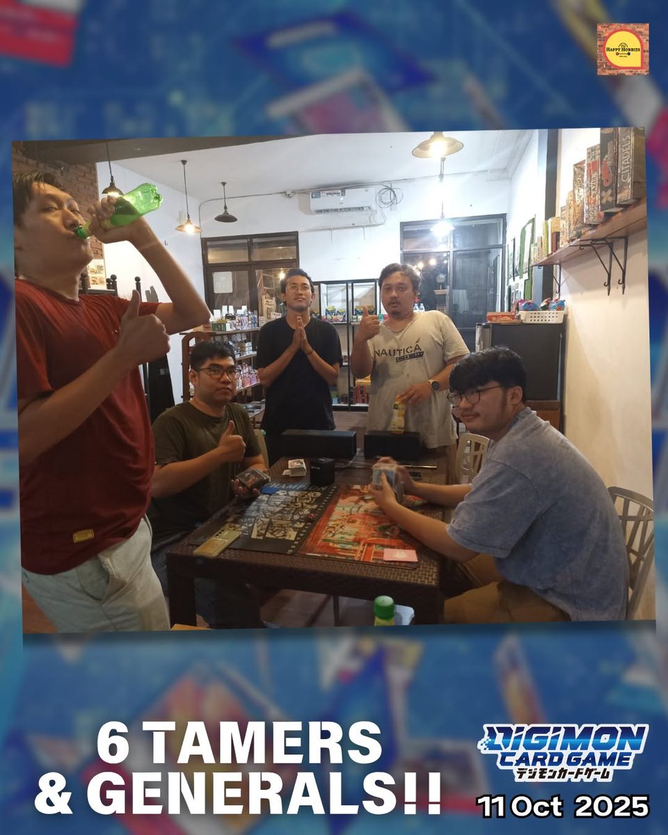 DigimonTCG_ID's tweet image. LGS/TO : Happy Hobbies HQ
Event : Tamer Battle
City : Surabaya
Date : 11/10/2025
Participant : 6 Tamers
Champion : Billy
Deck : Galaxy
#デジモン #デジカ #デジモンカードゲーム #デジモンカード #Digimon
#Digimonmeta #dtcg
#digimoncardgame #DigimonTCGIndonesia
