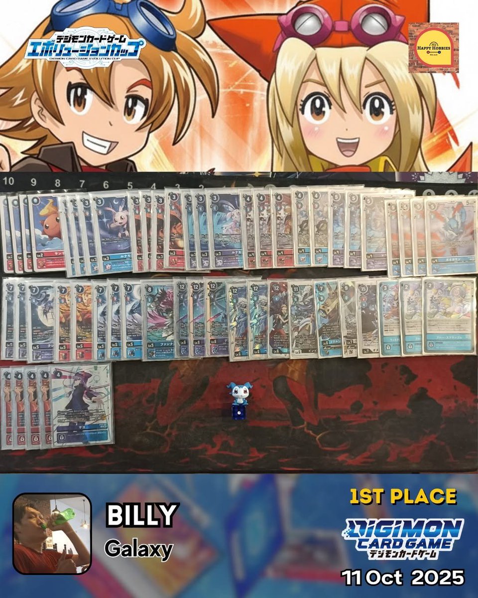 DigimonTCG_ID's tweet image. LGS/TO : Happy Hobbies HQ
Event : Tamer Battle
City : Surabaya
Date : 11/10/2025
Participant : 6 Tamers
Champion : Billy
Deck : Galaxy
#デジモン #デジカ #デジモンカードゲーム #デジモンカード #Digimon
#Digimonmeta #dtcg
#digimoncardgame #DigimonTCGIndonesia