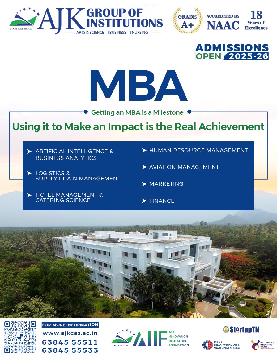 simplicitycbe's tweet image. UG Results Out. Your MBA Journey Starts Now at AJK!
You’ve crossed a milestone — now it’s time to rise higher.
✅ Admissions Open for MBA 2025–26!
Choose from top specializations like AI & Business Analytics, HRM, Aviation, Finance & more.
Study in a NAAC A+ accredited…
