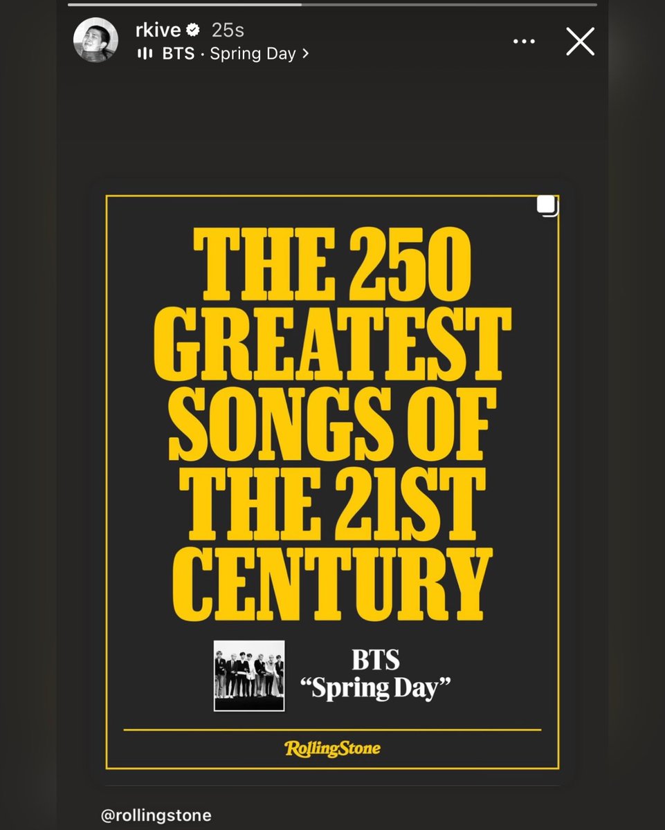 นัมจุนมาลงสตอรี่ “เพลง Spring Day” เพลงนี้
เป็นเพลงที่ดีที่สุดในทศวรรษที่ 21 อันดับ #37
โดย Rolling Stone ✨🌸

• Rolling Stone ได้ยกให้ Spring Day เป็นหนึ่งในเพลงที่ยิ่งใหญ่ที่สุดแห่งศตวรรษที่ 21 และเป็นเพลง K-Pop เพียงวงเดียวที่ติดอันดับสูงที่สุด

•