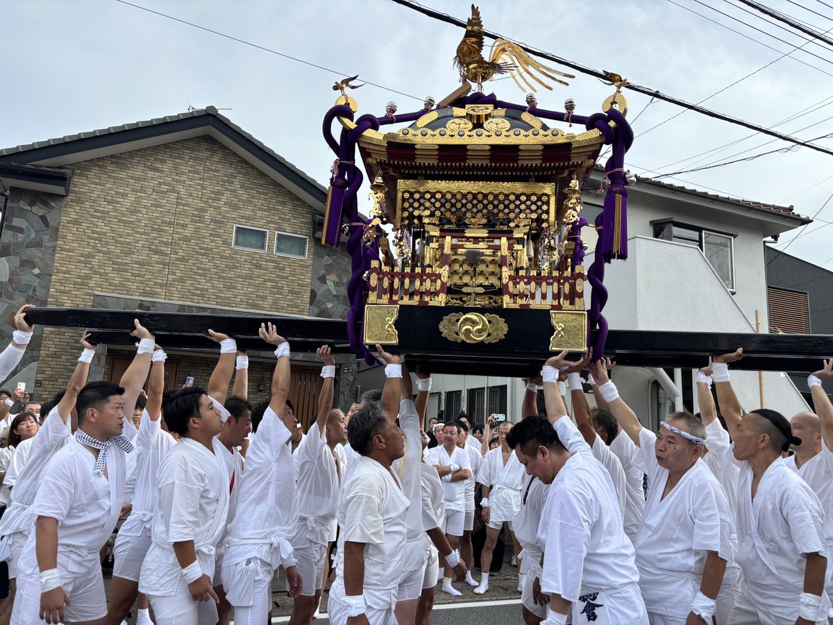 uragyo's tweet image. 四ヶ村祭礼神輿渡御
湊新田→湊への引き渡し
最後の町内ということで引き渡し渋りも激しいような
担ぎ手の腰回り(帯)も紫(湊新田)から白(湊)へ
#行徳