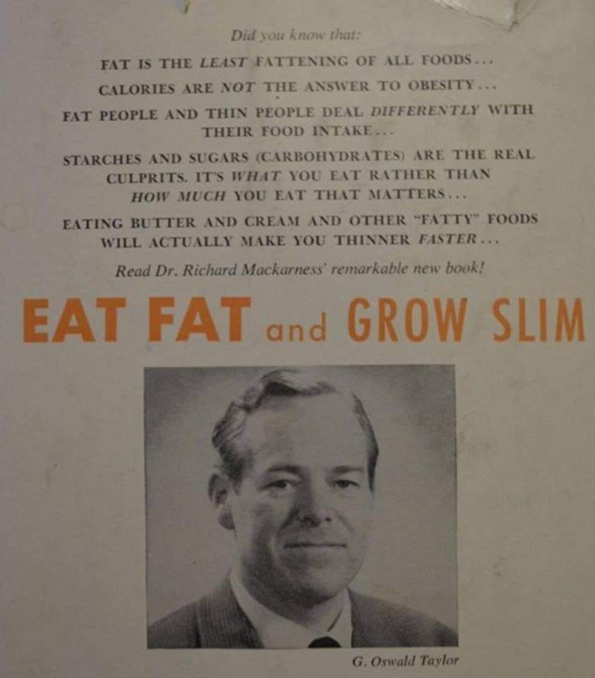 Dr. Richard Mackarness published "Eat Fat and Grow Slim" in 1958.

No sugar, no carbs...just meat, butter, and cream.

He had it figured out 67 years ago.

We spent the next seven decades doing the exact opposite, getting sicker, and calling it science.