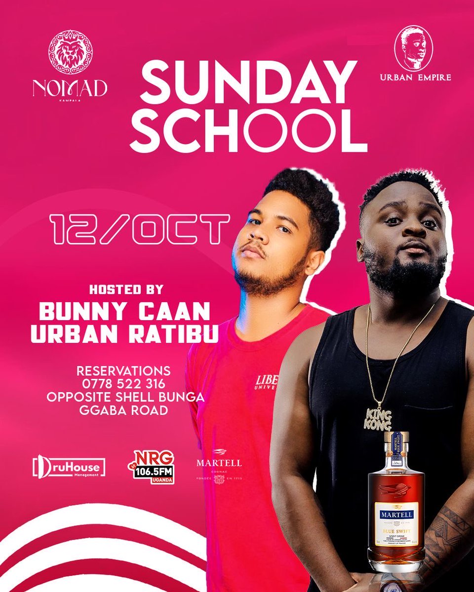 djurbanstar's tweet image. #SundaySchool is back tonight with the #NightLifeKing along with the second in command come be part of the exciting rave and enjoyment coz this edition is #WeOutside🔥🔥 a lot is gona happen see u later #Nomad x #UrbanEmpire 💯✅
@RatibuUrban 
@NOMAD_KAMPALA