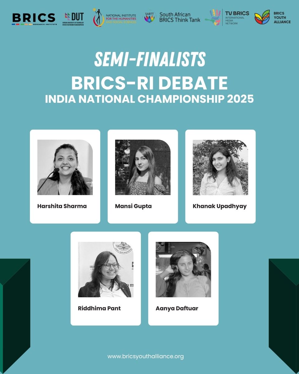 Announcing the Top 10 Semi-Finalists of the BRICS-RI Debate: India National Championship 2025! 🇮🇳
Young visionaries redefining “BRICS &amp; the Global South: A New Power Shift in the 21st Century?” 🌐👏
#BRICS #YouthDialogue
