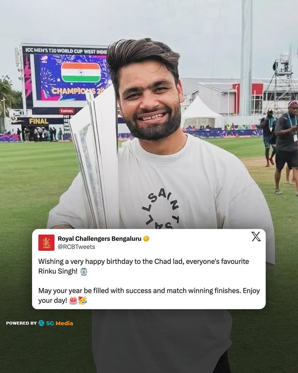 oneturf_news's tweet image. RCB wishes Rinku Singh a very Happy Birthday! 🎂

📸: RCB/X

#oneturfnews #rinkusingh #rcb #teamindia #birthday #cricket
