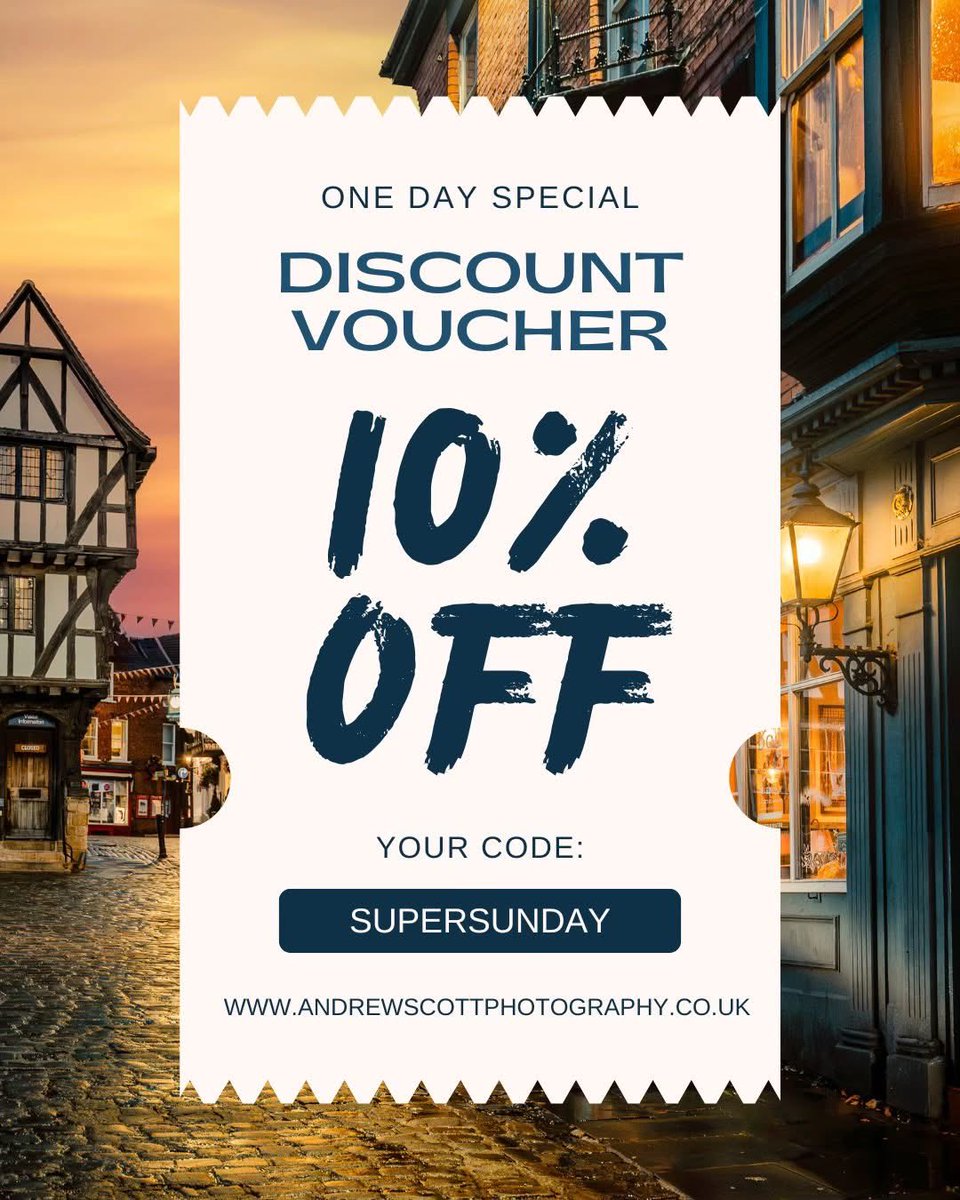 Good morning followers on X !

HUGE SUNDAY ALERT

*Last discount offer of the year* Simply add 'SUPERSUNDAY' in the discount code box at checkout.

TODAY ONLY - 10% OFF ALL ORDERS. 

Prints, Canvas and framed - andrewscottphotography.co.uk