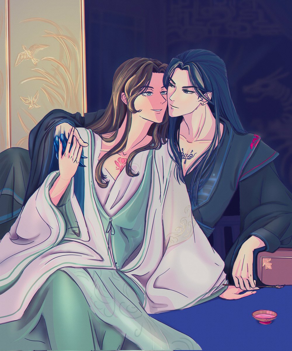 ER_Diffindo's tweet image. I couldn't come up with a plot for the stated topics and decided to dream of a quiet day of peace and warmth for them. 
#beefleaf #beefleafweek2025 #hexuan #shiqingxuan