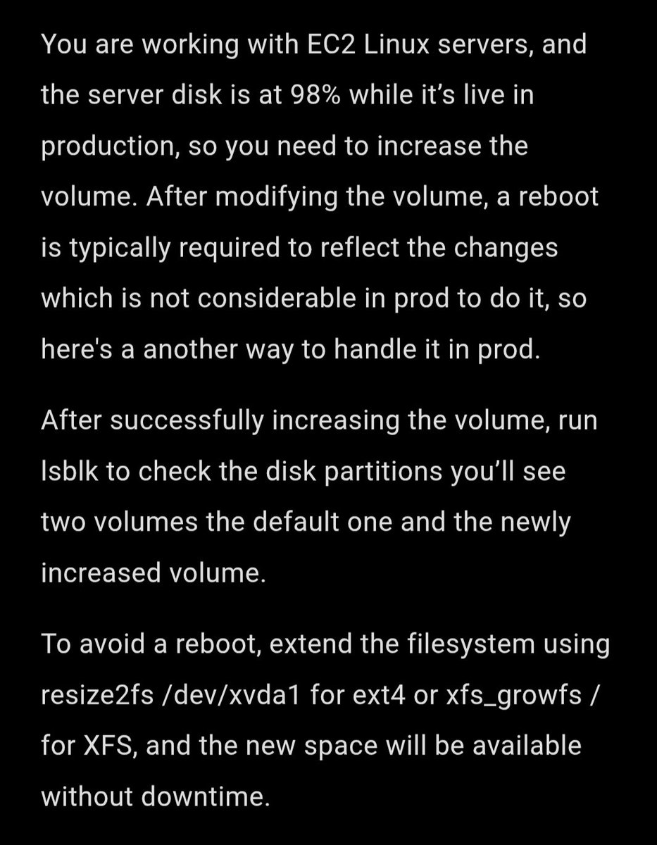 Abhibhagat1407's tweet image. Screenshot from the notes, which explains how to modify volume and apply it without taking reboot.
#aws #linux #centos #MLOps #devops