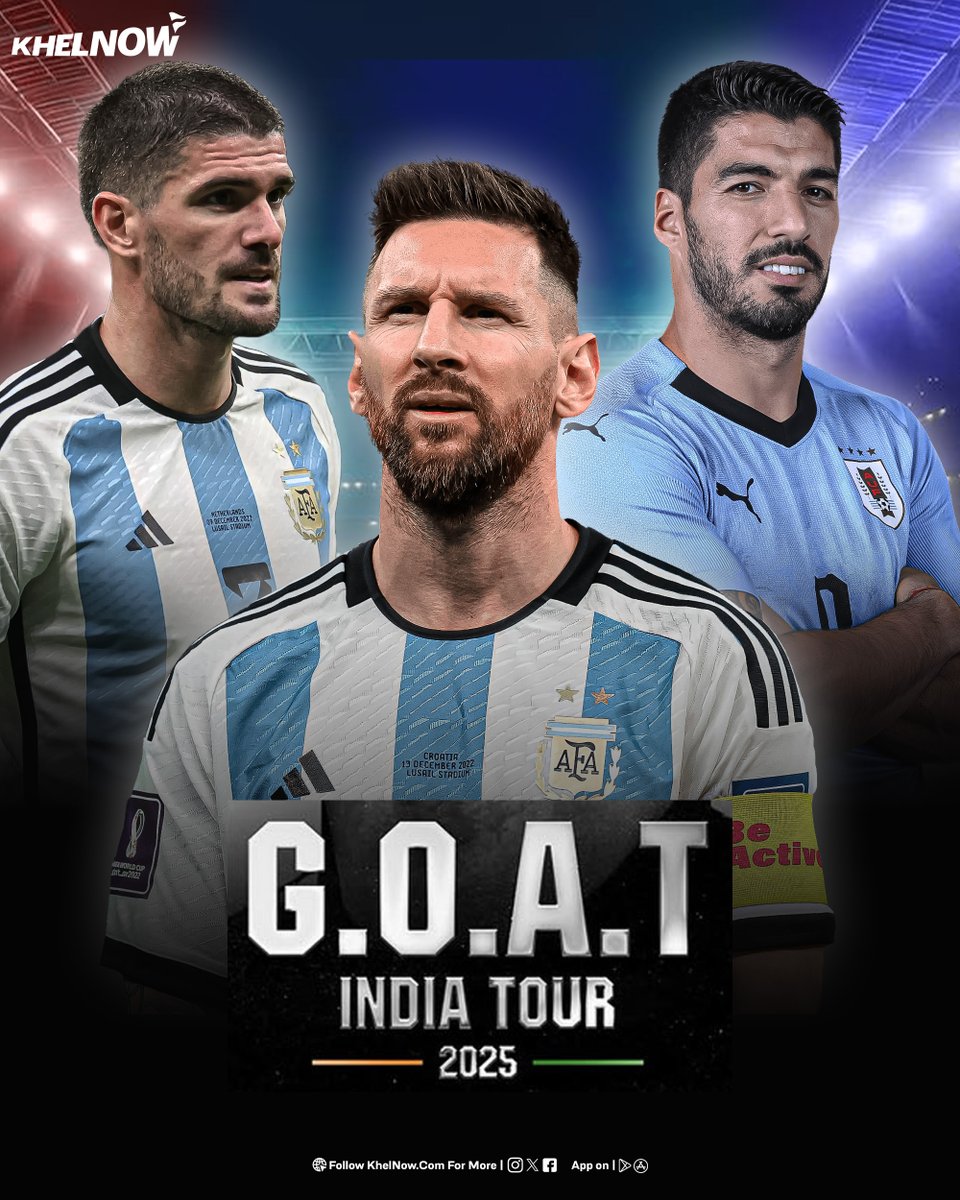 KhelNow's tweet image. Rodrigo de Paul, Luis Suarez set to join Lionel Messi for the GOAT Tour 2025 in India!
Other stars might include Dani Alves and Deco as well!
#IndianFootball #LionelMessiinIndia #Messi #LM10