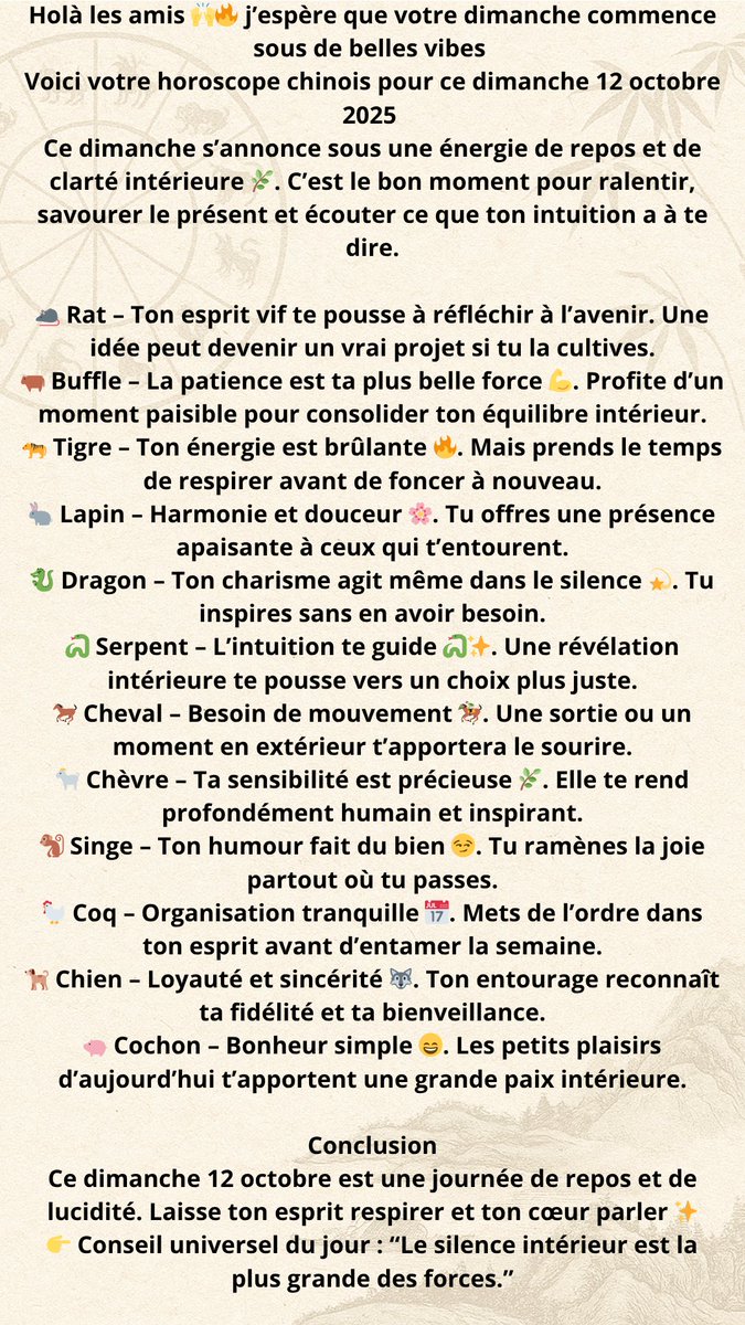 ClodM_CTR's tweet image. Holà les amis voici votre horoscope chinois du 12 OCTOBRE By LE CONTENAIR WEBMEDIA CTR bonne journée à tous #follower #followers #toutlemonde #HoroscopeChinois