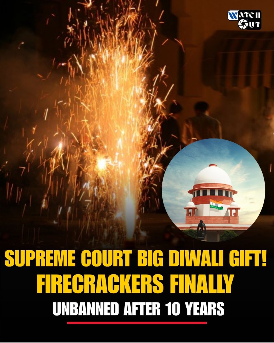 The_Watch_Out's tweet photo. Supreme Court Reserves Verdict on Firecracker Ban 🔥
The Supreme Court has reserved its decision on easing the complete firecracker ban in Delhi-NCR. 

#Diwali #Diwali2025 #SupremeCourt #Firecrackers #WatchOut https://t.co/EQNdzHqSCY