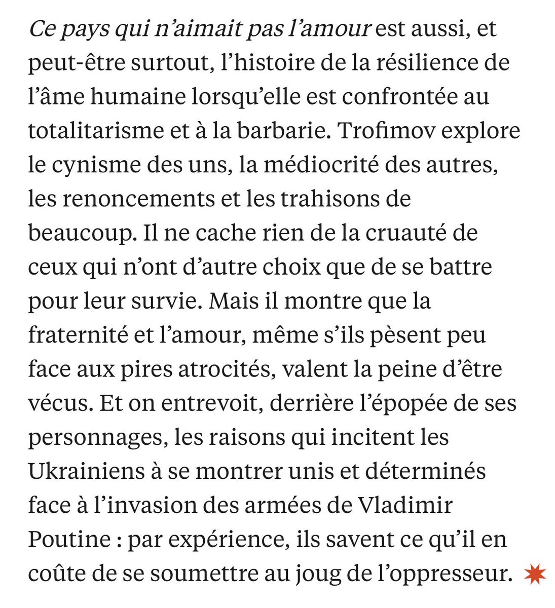 Ravi de cette recension très généreuse par <a href="/lucdebarochez/">Luc de Barochez</a> dans <a href="/LEXPRESS/">L'Express</a> de mon roman 📕Ce pays qui n’aimait pas l’amour📕 lexpress.fr/monde/ce-pays-…