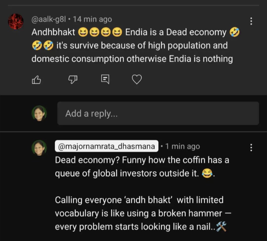 MajorNDhasmana's tweet photo. Limited vocabulary, unlimited fear .
If this joker is Pakistani, he clearly doesnโt know our discipline & resilience.
If heโs a traitor, all it shows is how terrified he is of our growth.
#StrategicTruth #MNDIntel
๐๐ https://t.co/r4ZFxO4cSj