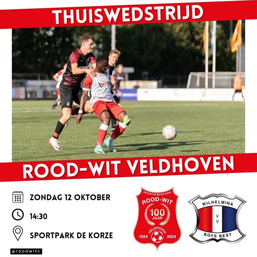 Vanmiddag brengen we vanaf 14u in het lokale sportprogramma Great United live verslagen van de volgende voetbalwedstrijden:
<a href="/Marvilde1/">Marvilde 1</a> - <a href="/VVNetersel/">VV Netersel</a> 
<a href="/RoodWitV/">Rood-Wit Veldhoven</a> - <a href="/WilhelminaBoys/">WilhelminaBoys</a> 
We zijn regionaal te horen via 107.7 FM en DAB+ en wereldwijd via de stream omroepveldhoven.nl