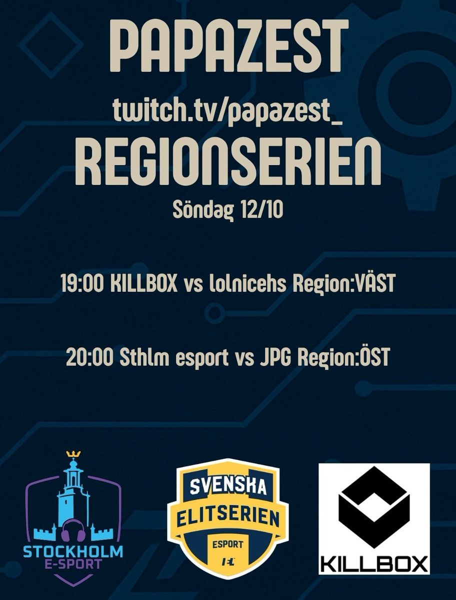 PapaZest (@papazest_) on Twitter photo Ikväll från 19:00. Regionserien med <a href="/KILLBOX_pro/">KILLBOX</a> <a href="/stockholmesport/">stockholmesport</a> <a href="/lolnicehs/">Lolnicehs</a> på <a href="/Esplaycom/">Esplay</a> <a href="/SECSGO/">Svenska Elitserien CS2</a>
twitch.tv/papazest_ Ikväll från 19:00. Regionserien med <a href="/KILLBOX_pro/">KILLBOX</a> <a href="/stockholmesport/">stockholmesport</a> <a href="/lolnicehs/">Lolnicehs</a> på <a href="/Esplaycom/">Esplay</a> <a href="/SECSGO/">Svenska Elitserien CS2</a>
twitch.tv/papazest_