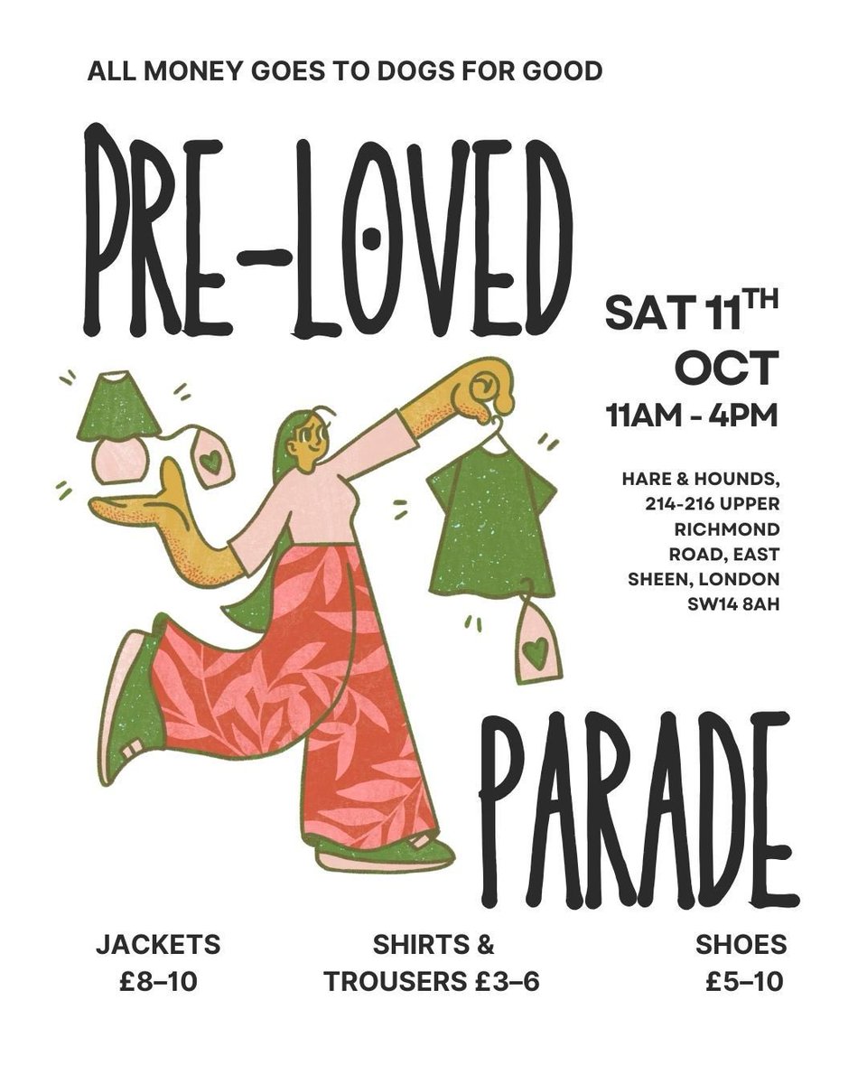 hare_hounds's tweet photo. Wow wee what a great day we had yesterday at our first Pre-loved Parade in support of @dogsforgood_uk raising a whopping £820 for this great cause. 
Thank you @sheensports @
@eastsheenvillage @boboheme @youngspubs #popupcharityshop #events #sustainability #eastsheen #loveabargain https://t.co/xoFnfaUWET