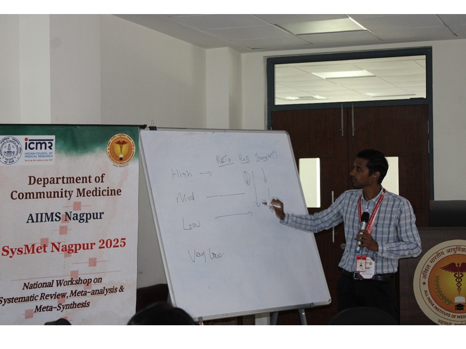 🔹 Department of Community Medicine, AIIMS Nagpur conducted National workshop on Systematic Review, Meta-analysis and Meta-synthesis, during 15-19 Sep 2025
🔹 Inaugurated by Exec. Director, Dr Prashant P. Joshi
🔹 Funded by DHR-ICMR
🔹 35 participants from across India attended