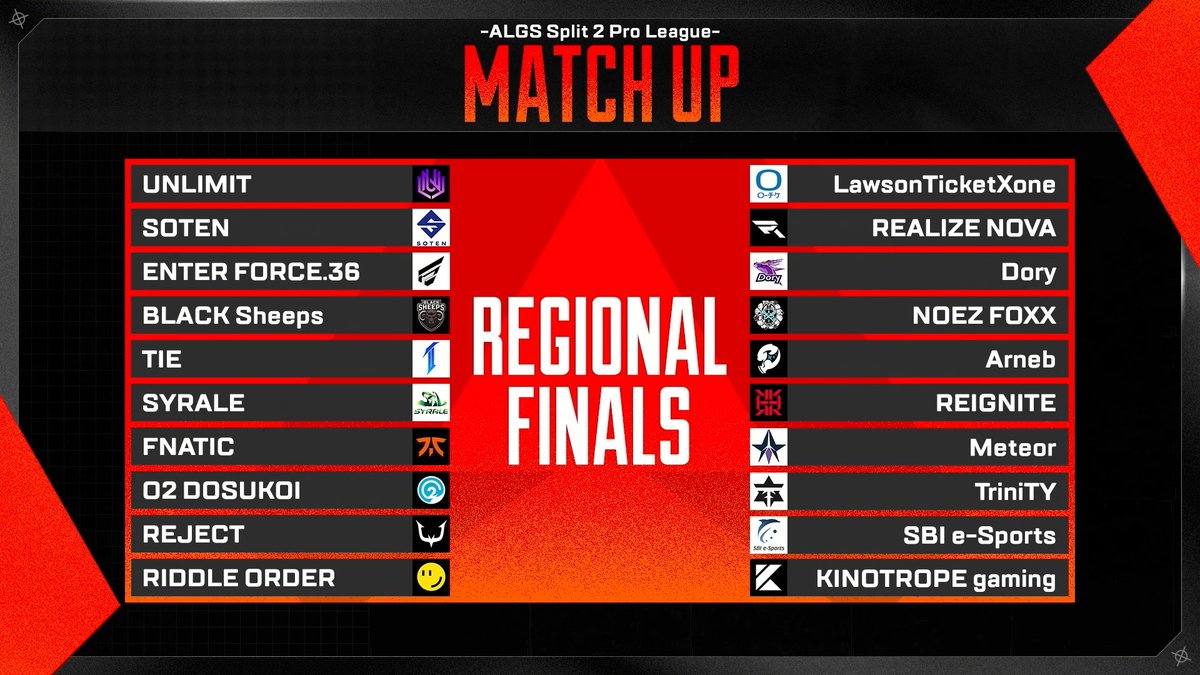 #ALGS Year 5 APAC North
Pro League Split 2 Regional Finals

⚔本日のマッチアップはこちら🔥

皆の好きなチームは❓
コメント・ハッシュタグで最高の応援を届けよう📣

🎥配信チャンネル
🔴YouTube[公式配信]: youtu.be/fE9OdJyAjoc
🔴YouTube[MAP]: youtu.be/__rwxqEcDjM
🟣Twitch: