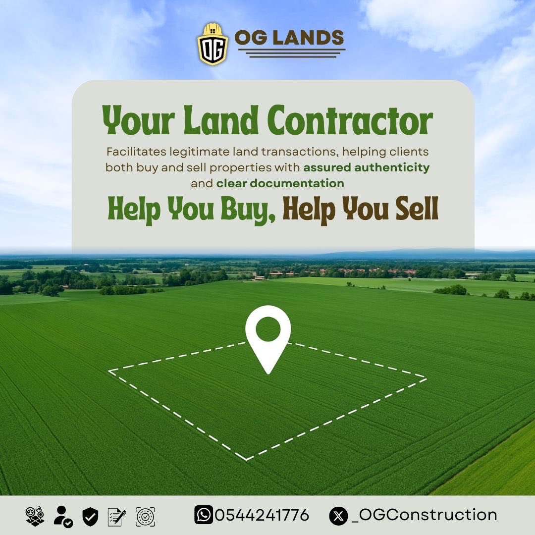 OG lands is your famous land contractor who 
✅facilitates land transaction
✅ helps clients to buy and sell properties with assured Authenticity and clear documentation

Call 0544241776
DM <a href="/_OGConstruction/">OG CONSTRUCTION GH</a> <a href="/General_K88/">ONE GENERAL 🇬🇭</a>