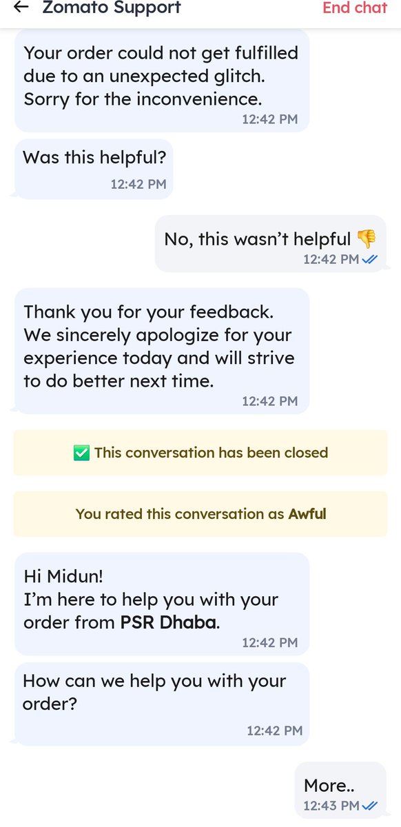 lvliduN's tweet photo. @deepigoyal @zomato @zomatocare Why there is no option to chat with customer care in zomato app? Whatever the option I click I'm getting conversation is closed message only. Do u think everyone has to come to social media to tell their issues? Pls look into this @jagograhakjago https://t.co/Mdkfp5G5MV