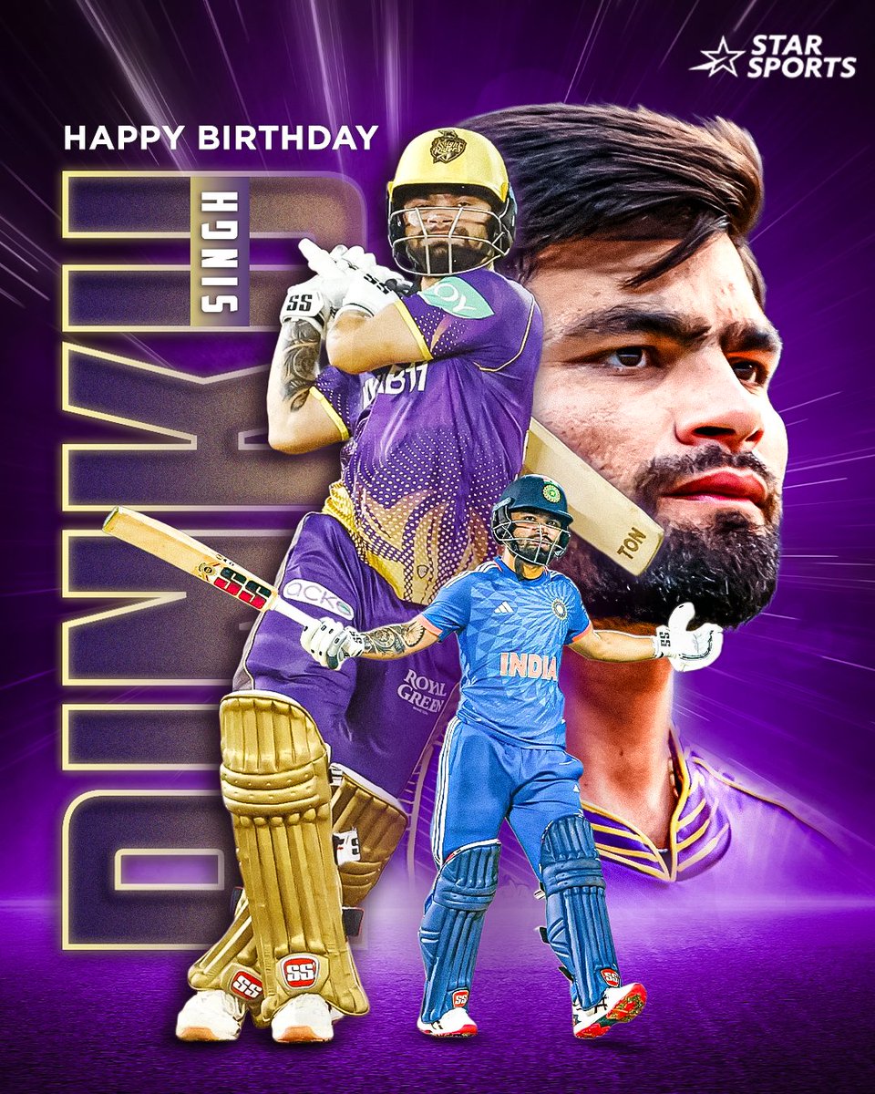StarSportsIndia's tweet image. Happy Birthday, #RinkuSingh! 🎉🏏
From calm finishes to breathtaking last-ball heroics, you’ve given us moments to remember! 🔥

Here’s to many more sixes, match-winners, and legendary finishes. 🏆