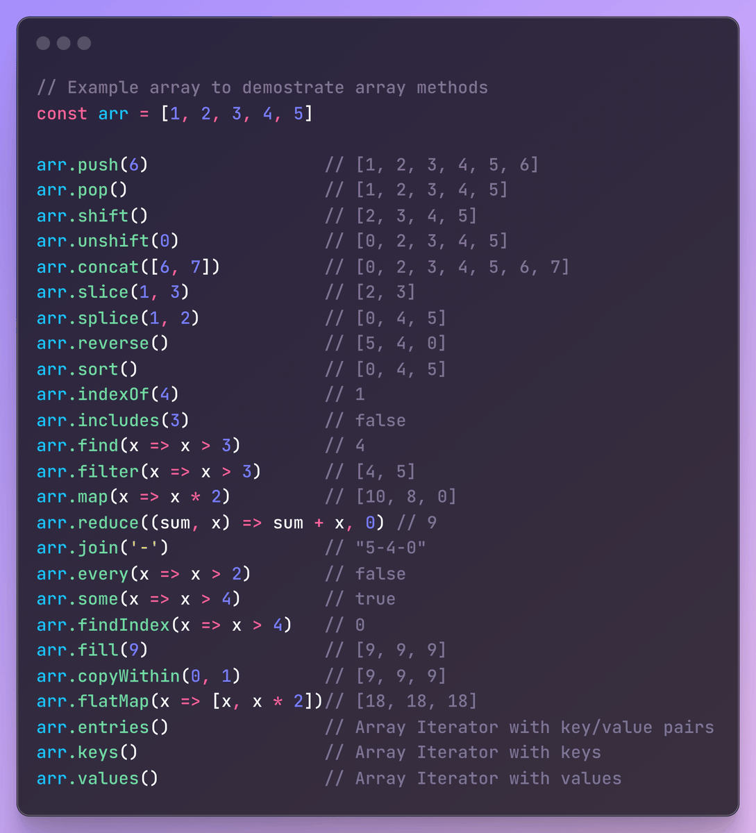 MentorWebDev's tweet image. JavaScript array methods cheatsheet
