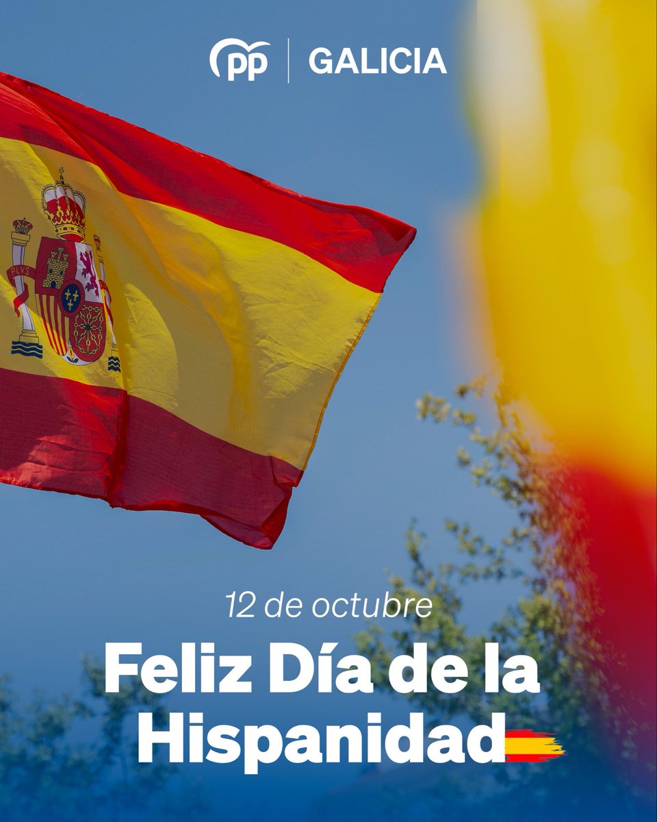 Hoy celebramos lo que somos y lo orgullosos que estamos de ello. Nadie nos va a hacer renunciar a nuestra forma de sentir ni a lo que compartimos.

Este #12deOctubre, tomamos partido por España desde Galicia, con unidad y corazón. 💙

¡Feliz Día de la #FiestaNacional! 🇪🇸