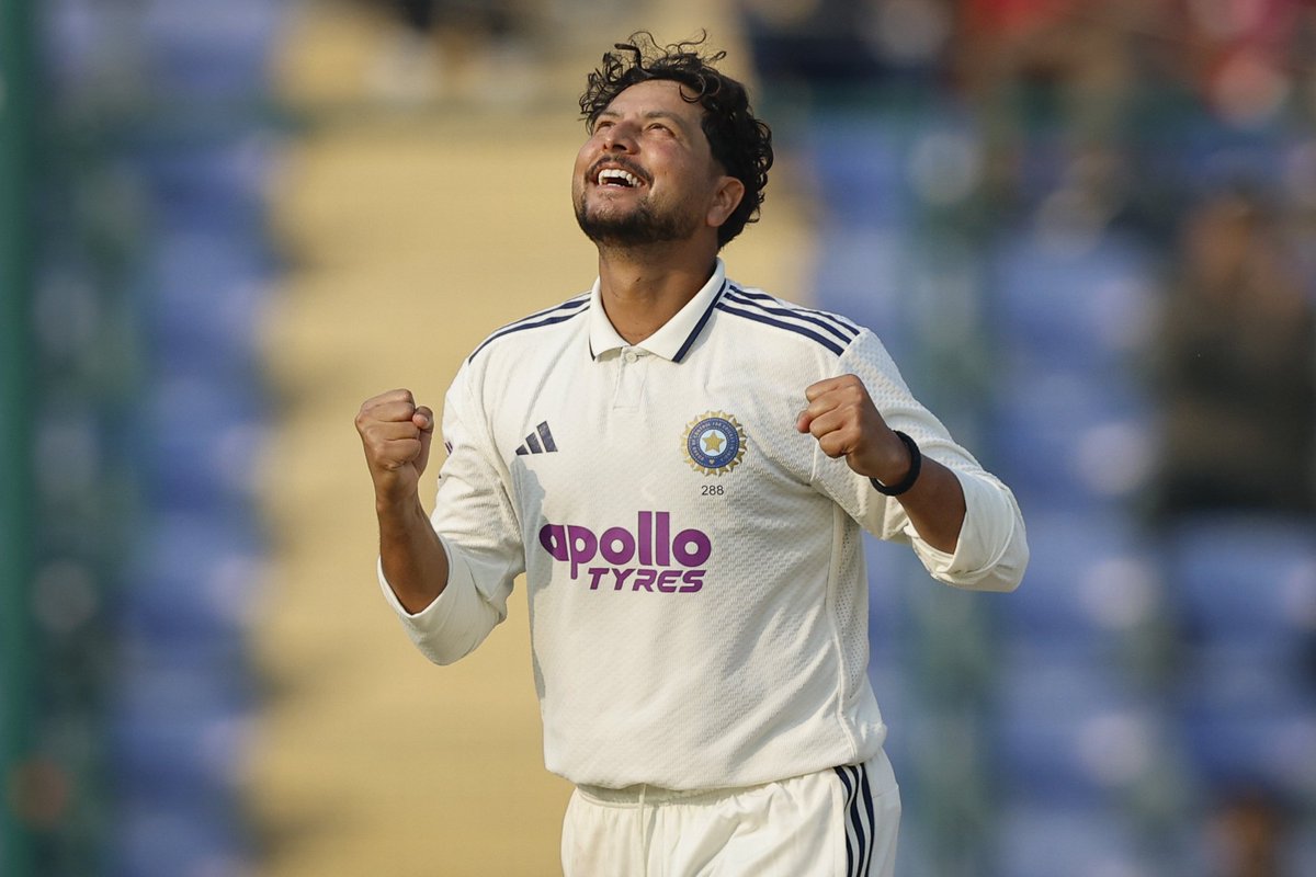 CricHitmanThala's tweet photo. 🔥 KULDEEP YADAV ON FIRE! 🚨 5️⃣-wicket haul in a DREAM spell! 🪄 The spin wizard is back in the Test XI, making a MASSIVE statement with the ball. 💪 #KuldeepYadav #TestCricket #SpinKing #IndiavsNZ https://t.co/NIpVcXbZxj