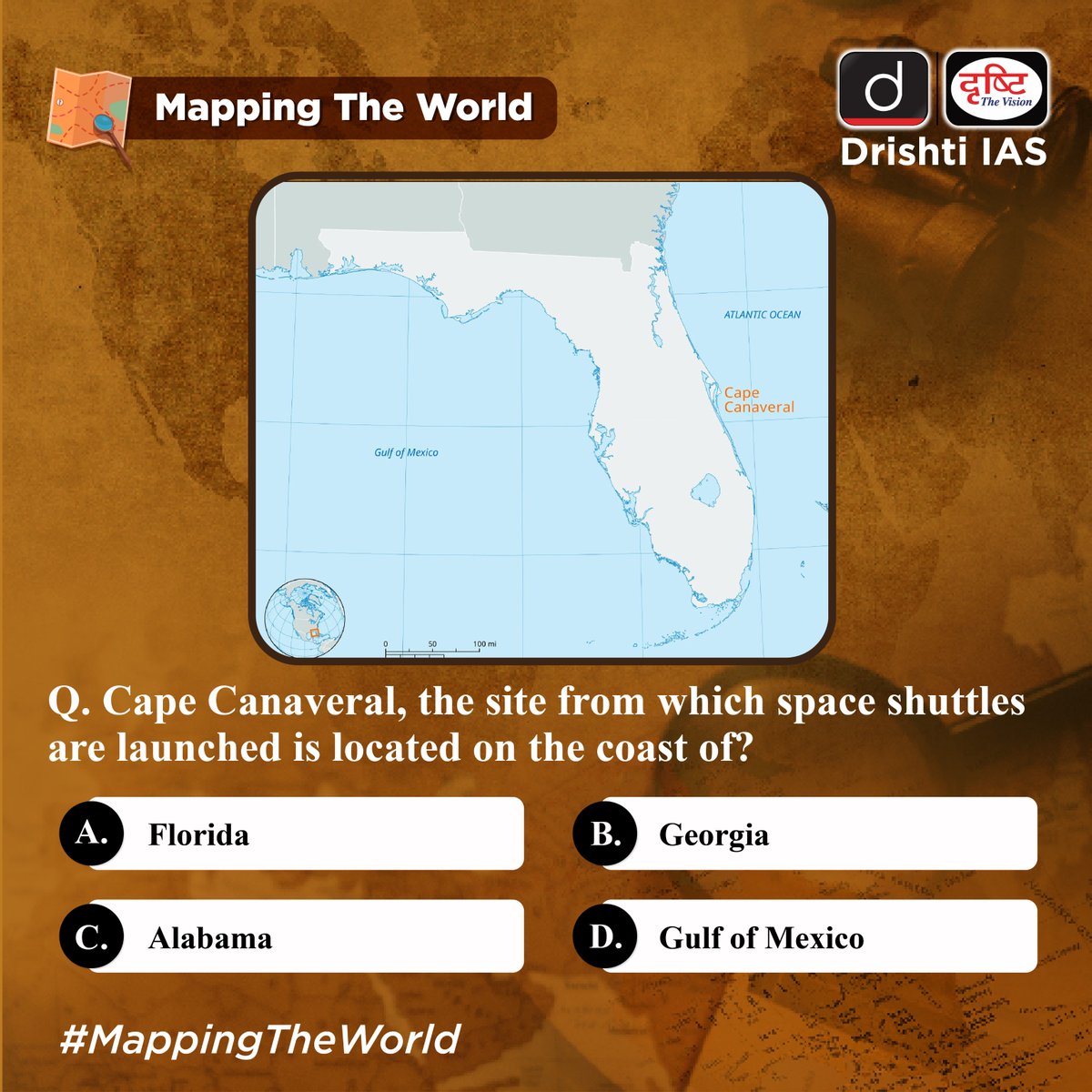 drishtiiaseng's tweet image. Take a trip around the globe through #MappingTheWorld

#DrishtiGuideToGS #Map #Geography #CapeCanaveral #Coast #Florida #Georgia #Alabama #GulfOfMexico #Location #Mapping #UPSC #IAS #DrishtiIAS #DrishtiIASEnglish