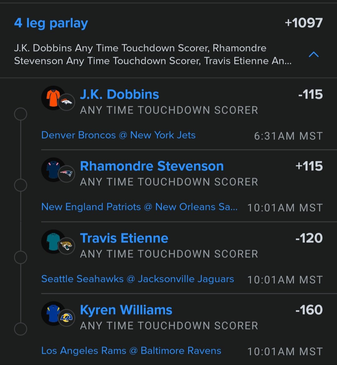 4 Leg TD Parlay! 🏈 +1097 Odds! 🫡

#GamblingTwitter #Gambling #GamblingX #PrizePicks #prizepickslock #fanduel #nfl