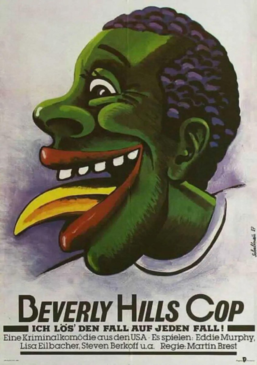 Tpeko66vp's tweet photo. A képen a Beverly Hills-i zsaru 1987-es, hivatalos kelet-német moziplakátja, amelyen Eddie Murphy-nek - kár szépíteni - egy banán lóg ki a szájából 😂
#axelfoley
#banana https://t.co/HnXWzwVuw9