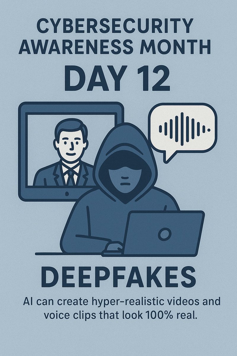 NnajiDaniel_C's tweet image. #CyberSecurityAwareness - Day 12

Deepfakes: The New Face of Fraud

AI can fake voices &amp;amp; videos that look 100% real.
Scammers use them to trick you into sending money or info
Seeing isn’t believing anymore. Verify before you trust
@ireteeh @segoslavia @_DeejustDee @TemitopeSobulo