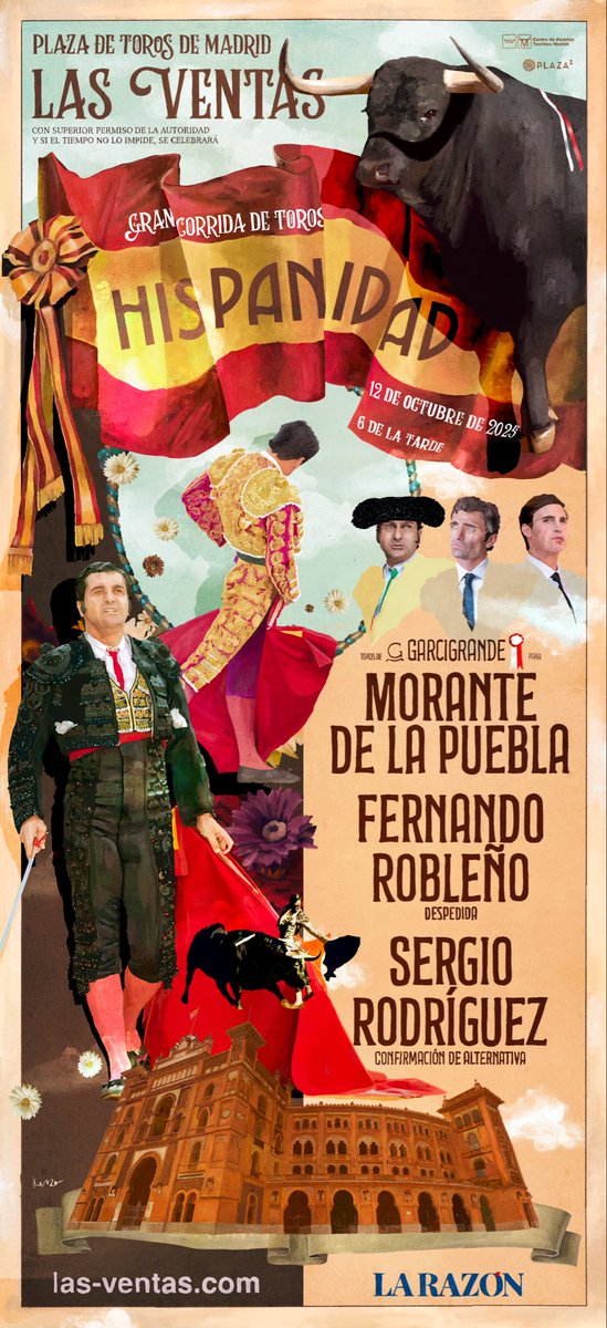 Cartel para el festejo de #Hispanidad2025  para <a href="/LasVentas/">Plaza de Las Ventas</a> . Ilustrado completamente a mano.