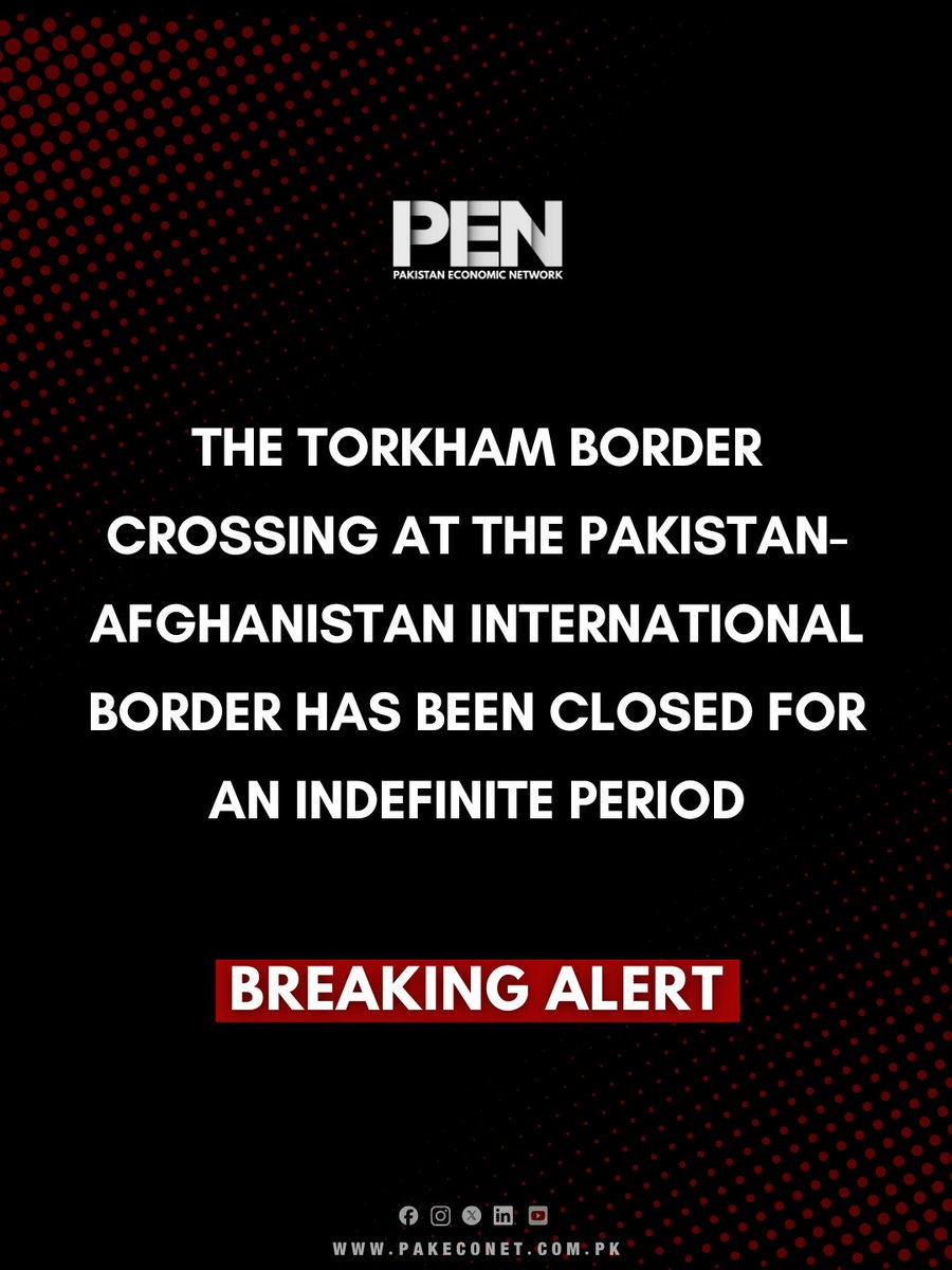 NetPakistan's tweet image. The Torkham border crossing at the Pakistan-Afghanistan International Border has been closed for an indefinite period.

#Pakistan #Afghanistan #AngoorAdda #BorderClashes #PakistanArmy #Security #BreakingNews