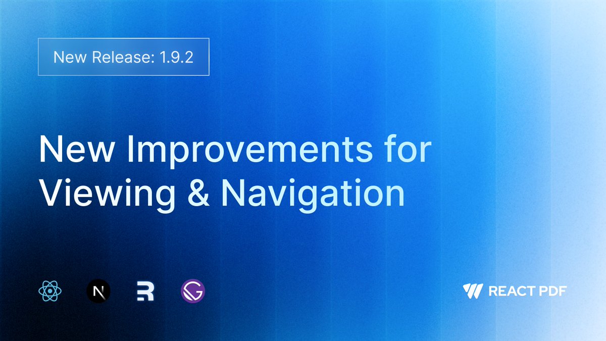 ReactPdf's tweet image. 🧩 React PDF v1.9.2 is live!
This update brings better text selection, improved thumbnail navigation, and more robust error handling, plus fixes for fullscreen and zoom issues.
👉 See what’s new: docs.react-pdf.dev/introduction/c…
#react #reactpdf #nextjs