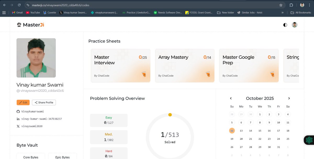 vinayswami2020's tweet image. Thank you @Hiteshdotcom sir for creating a new coding platform. I’ve just started solving coding questions on your Masterji platform.
#Masterji #Hiteshdotcom